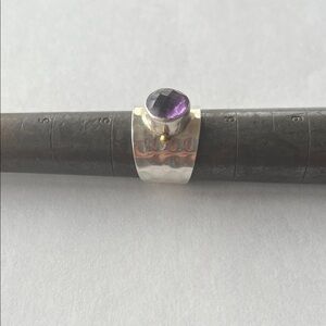Hammered Silver Ring with Amethyst Accent